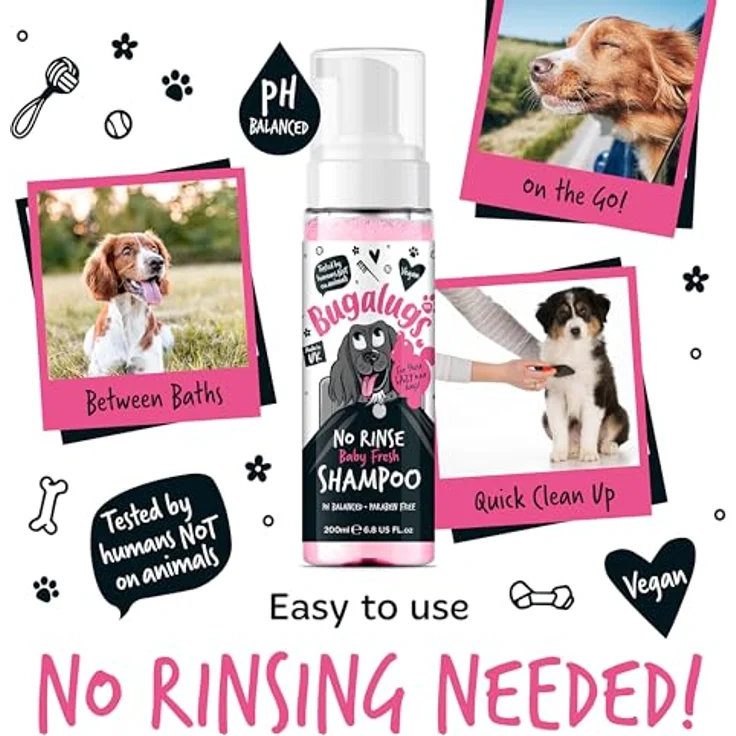 Bugalugs Tiershampoo Baby Fresh, Hundeshampoo ohne Wasser (200ml), Trockenshampoo für Hunde, made in UK – Bild 5