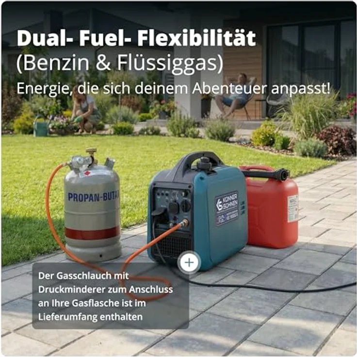 Könner & Söhnen KS 1900iG S, Inverter Benzin/Gas Generator, 17 kg, Dual-Fuel, stabile Sinuswelle, leiser Betrieb, Einsatzbereit mit Gasschlauch – Bild 3