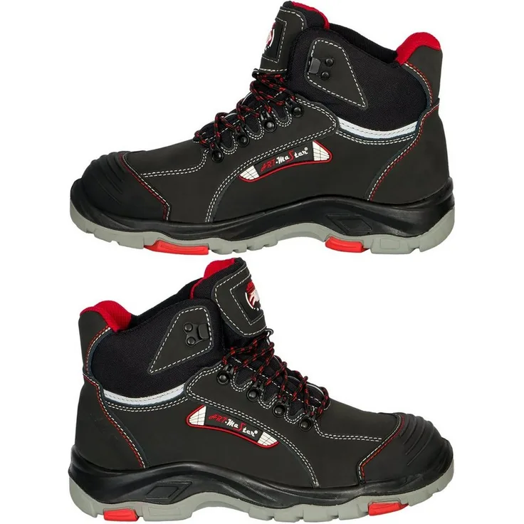 Artmas Arbeitsstiefel S3 für Herren, Leder, mit Stahlkappe, schwarz-rot, Größe 41