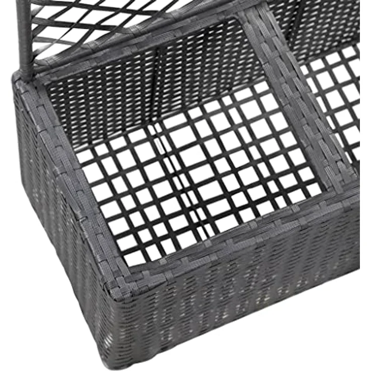 vidaXL Hochbeet mit Rankgitter 2 Töpfe 58×30×107cm Poly Rattan Schwarz – Bild 5