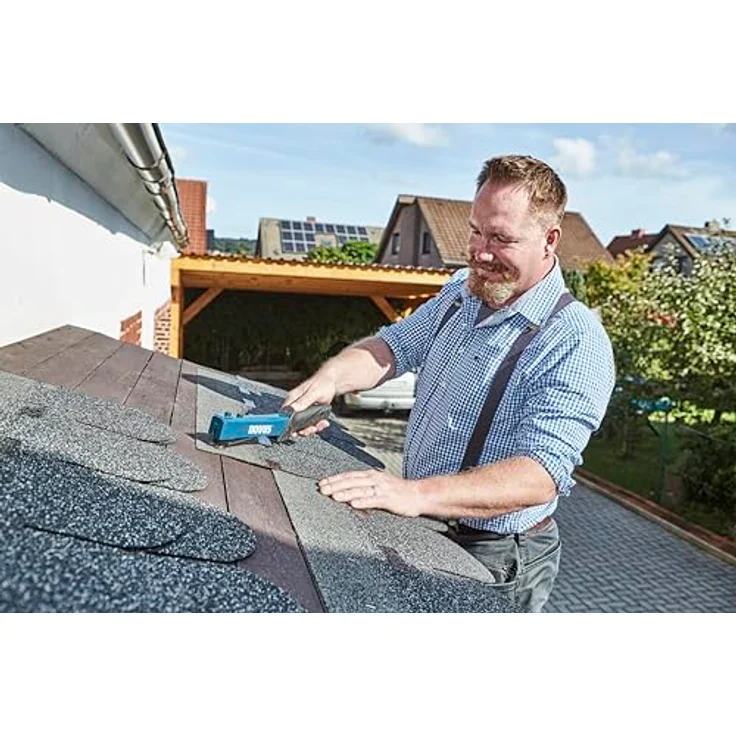 Novus Tools Hammertacker J-044, für 6-12 mm Flachdrahtklammern Typ G, robustes Vollmetallgehäuse mit ergonomischem, rutschfestem Griff, blau – Bild 6