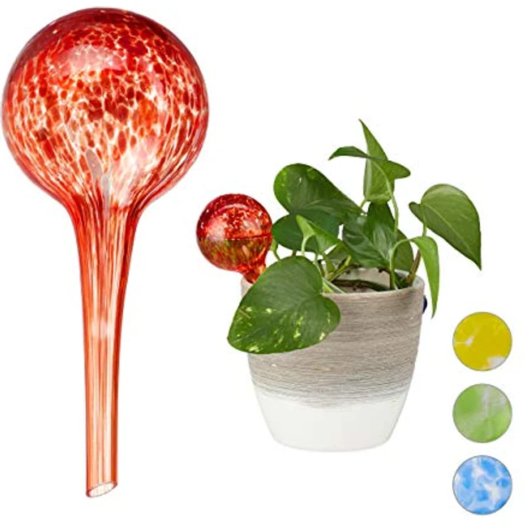Bewässerungskugel 2er Set, dosierte Bewässerung Pflanzen u. Blumen, Gießhilfe Büro, Urlaub, Ø 6 cm, Glas, rot – Bild 2