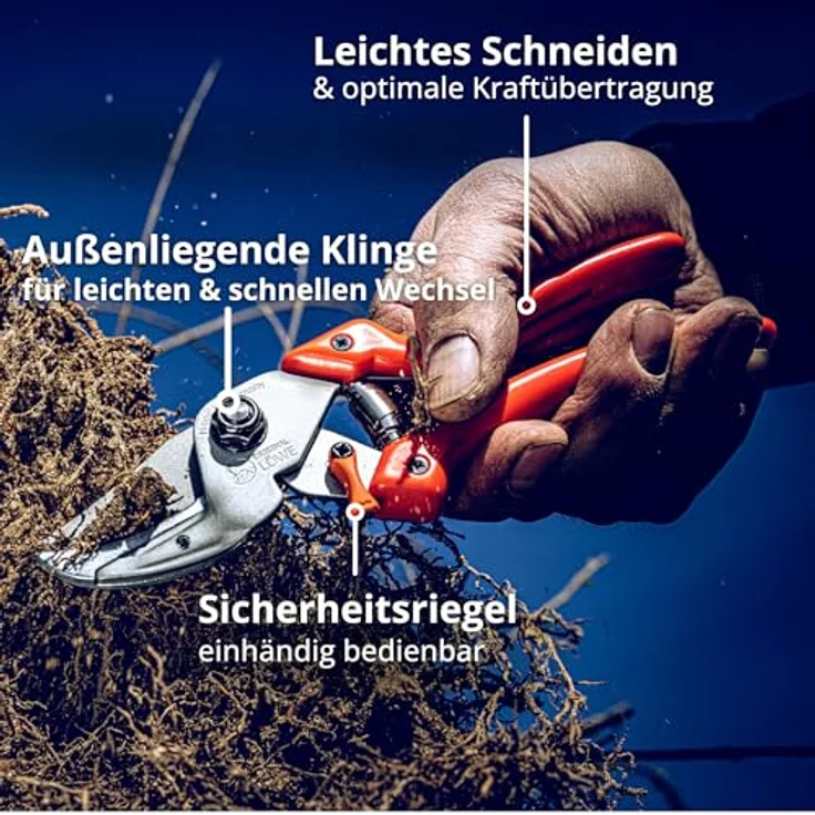Original Löwe 8 Profi Amboss Gartenschere 8.107 mit Bypass Geometrie - scharfe handliche Schere mit Stahl-Klinge Antihaftbeschichtung und ergonomisch geformte Griffe für Schneidarbeiten im Garten Links- und Rechtshänder klein und mittelgroß – Bild 7