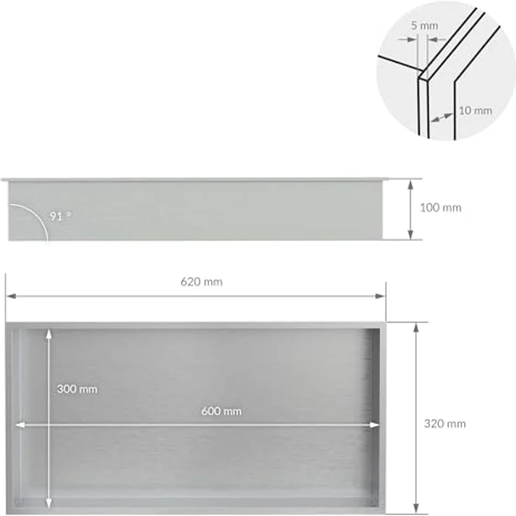 LuxeBath Duschwand Wandnische aus Edelstahl, Einbaulösung in Silber 60x30x10cm, optimierte Stauraumlösung mit 100% Dichtheit – Bild 6