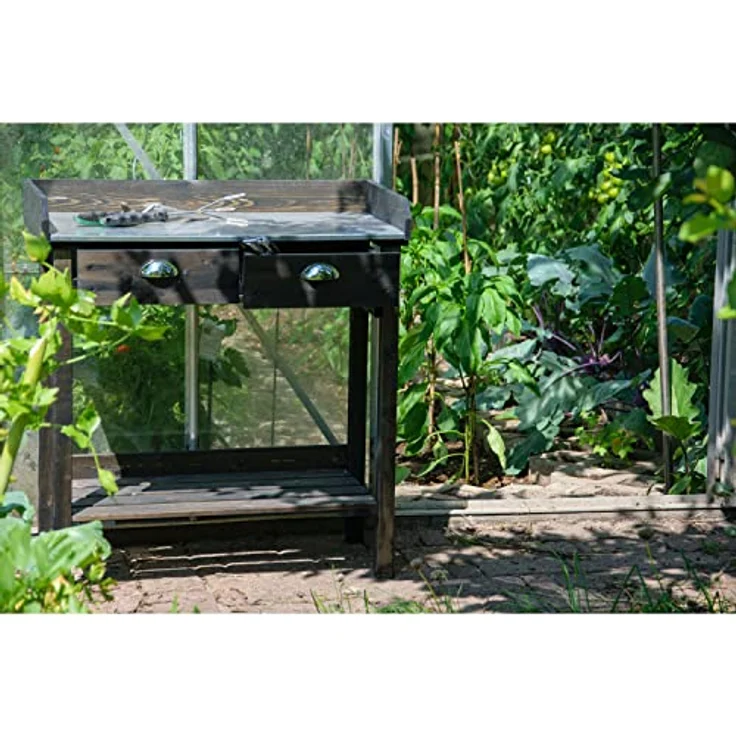 dobar 29031e Praktischer Pflanztisch mit 2 Schubladen und Ablagefläche, 79 x 39 x 90 cm, Fichte, Schwarz – Bild 10