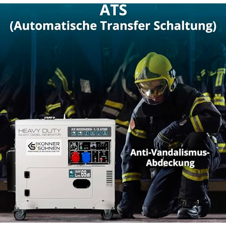 Könner & Söhnen KS 9200HDES-1/3 ATSR Diesel Stromgenerator, Notstromerzeuger mit 7,5 kW Leistung, 20 L Tankinhalt, lärmabschirmendes Gehäuse – Bild 5