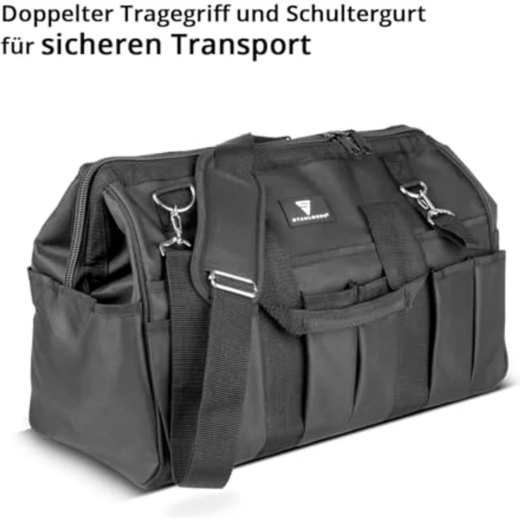 STAHLWERK Werkzeugtasche XXL, robuste Installateur-Tasche mit 15 Außenfächern, 6 Innenfächern, Tragegriff und Schultergurt, strapazierfähiges Polyester-Gewebe – Bild 4