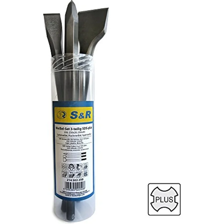 S&R Meißel-Set 3-tlg. SDS-plus, Industrie-Qualität, Spatmeißel, Flachmeißel, Spitzmeißel, hohe Standzeit, in robuster Box – Bild 5