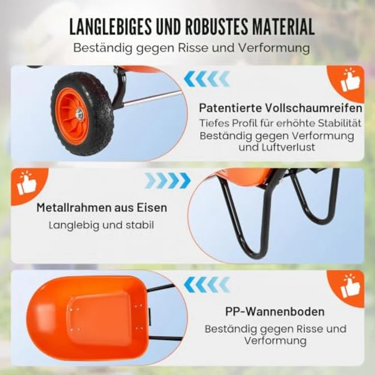 VEVOR Schubkarrenwagen, 5 Kubikfuß Kipper mit 397 lbs Fassungsvermögen, 2-rädrig mit ergonomischem Griff und 10 Zoll Vollschaumrädern – Bild 3