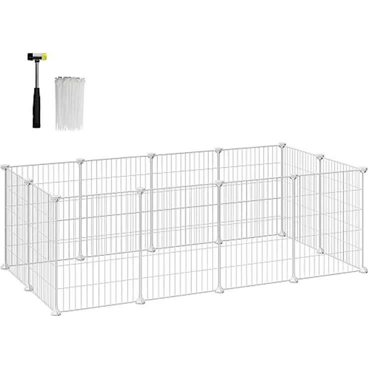 SONGMICS Freilauf, DIY-Kleintiergehege, KleintierkÄfig, Welpenauslauf, Kaninchen, Meerschweinchen, Metallgitter, 143 x 73 x 46 cm, weiß LPI01W – Bild 1