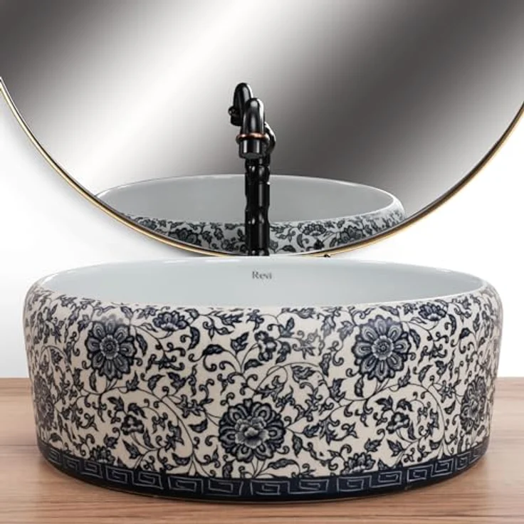 wohnwerk.idee Aufsatzwaschbecken Vivien Vintage Blau Ornamente Blumen Florisa – Bild 6