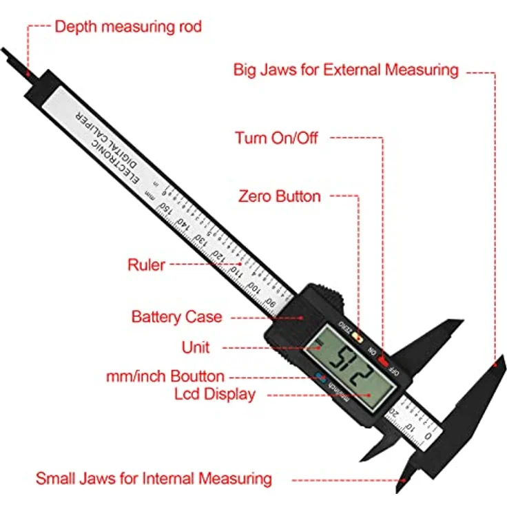 Gvolatee 150 mm/6" Digital Messschieber, präzise Kohlefaser Schieblehre mit großem LCD-Bildschirm und ZERO-Funktion – Bild 3