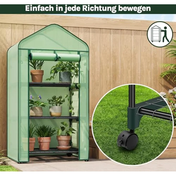 Woltu Tomatengewächshaus, BxTxH: 70 x 50 x 130,00 cm, Gewächshaus mit Rollen, Winterschutz, Spitzdach, Weiß – Bild 3