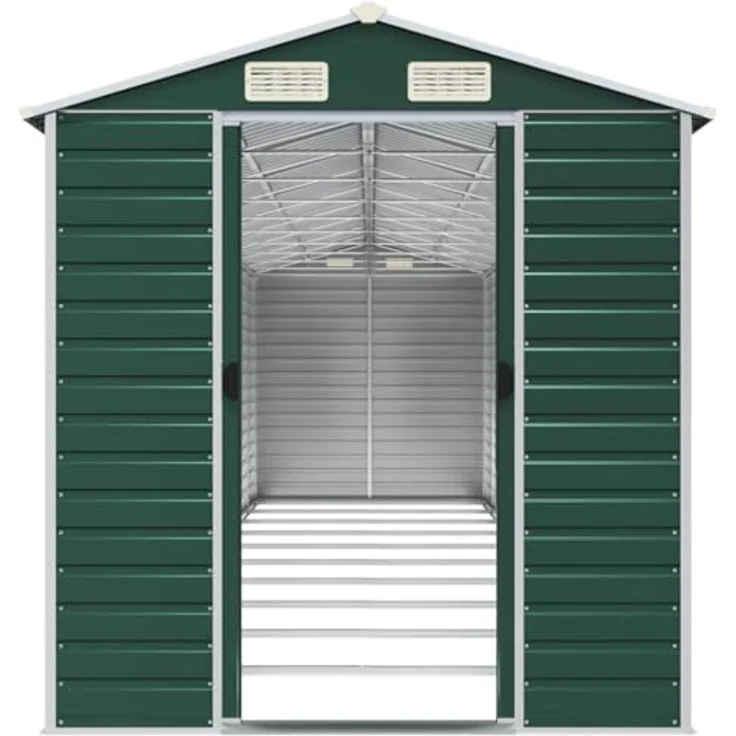 vidaXL Gerätehaus, Gartenhaus mit Schrägdach Griffe, Gartenschuppen Schuppen mit Stauraum, Geräteschuppen Metallschuppen, Grün 191x895x198 cm Verzinkter Stahl – Bild 5