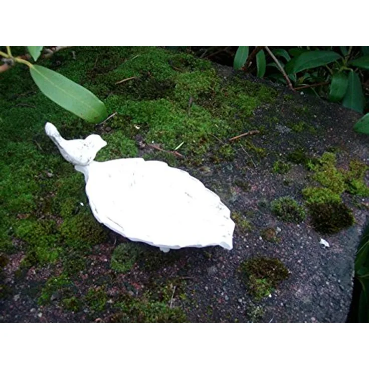 Vogeltränke Vogel-Futterstelle Gusseisen Blatt massiv creme 16 cm