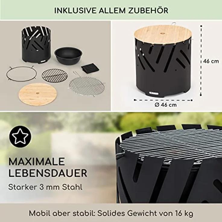 Blumfeldt Feuerschale mit Grillrost, Stahl-Feuerschale Groß für Balkon & Camping, Mobile Feuerschale, Wetterfest, Runde Feuerstelle, Garten-Feuerschale - blumfeldt – Bild 5