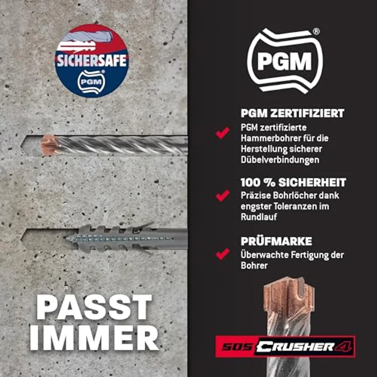 AMBOSS SDS Plus Hammerbohrer 4X Schneiden PGM Ø 26.0mm x 370mm, Hartmetall Profi Bohrer für Beton, Mauerwerk und Ziegel – Bild 5