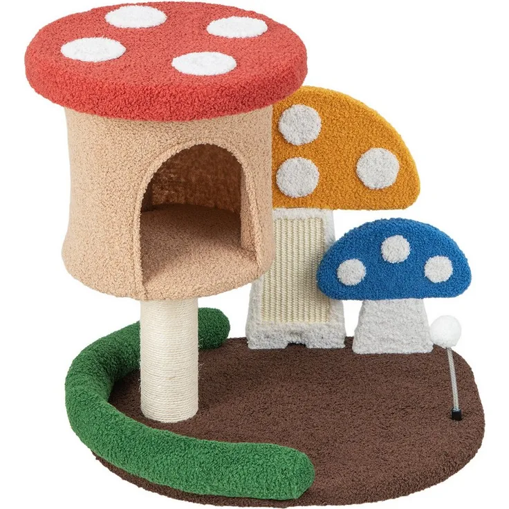 KOMFOTTEU Kratzbaum, Pilz-Katzenbaum Indoor mit Katzenhöhle/Plattformen, natürliche Materialien und Sisal-Posts, braun - Preisvergleich