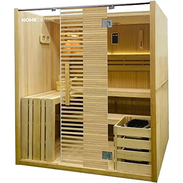 Home Deluxe - Traditionelle Sauna - Omaha - 180 x 150 x 200 cm - für 4 Personen - Fichtenholz, inkl. Saunaofen I Dampfsauna Aufgusssauna – Bild 3