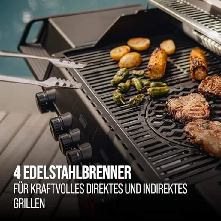 Enders® Monroe Pro 4 SIKR Turbo Shadow, Gasgrill mit 800 °C TURBO ZONE, Infrarot-Backburner und emailliertem Gussrost – Bild 5