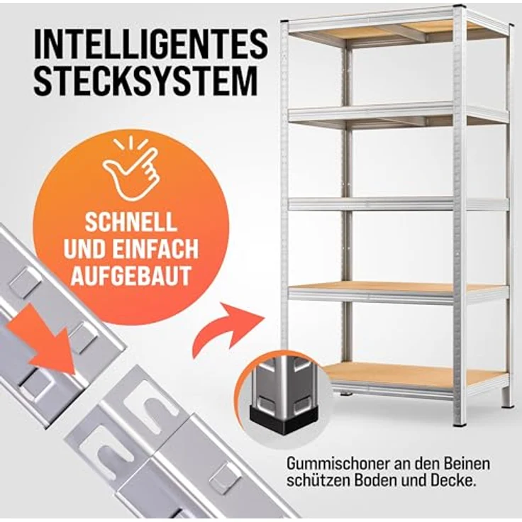 2x Monzana Schwerlastregal XL 180x90x60cm 875kg 5 MDF-Platten Regal Lagerregal Kellerregal Steckregal Werkstattregal – Bild 3