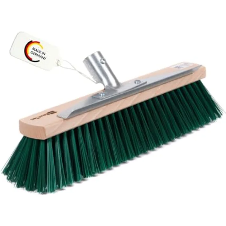 BawiTec Allzweckbesen 40cm, mit Kratzleiste und Metall-Stielhalter, grüne Borsten, für Garten und Gehwege, ohne Stiel