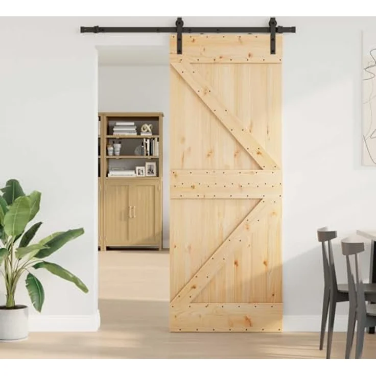 vidaXL Schiebetür NARVIK 80 x 210 cm, Kiefernholz mit pulverbeschichtetem Stahl, Natürlich und Schwarz – Bild 2