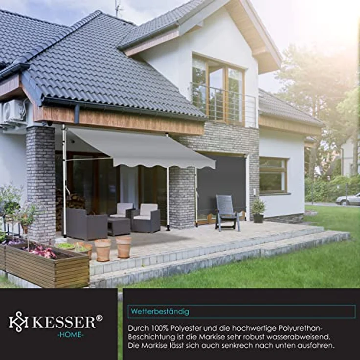 KESSER Klemmmarkise mit Handkurbel Balkon, Balkonmarkise ohne Bohren, UV-beständig höhenverstellbar wasserabweisend , Sonnenschutz, Terrassenüberdachung , einfache Montage Grau, 350cm – Bild 6