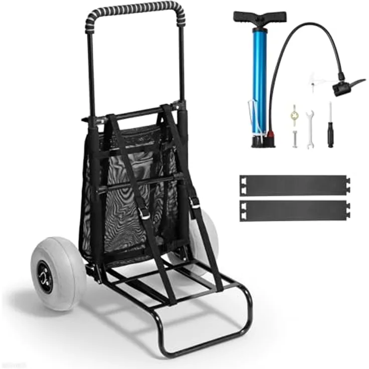 VEVOR Strandwagen Bollerwagen, faltbar mit 75 kg Tragfähigkeit, 13 Zoll Ballonräder, 14 x 14,7 Zoll Ladefläche, verstellbarer Griff, inkl. Handpumpe, für Strand und Camping