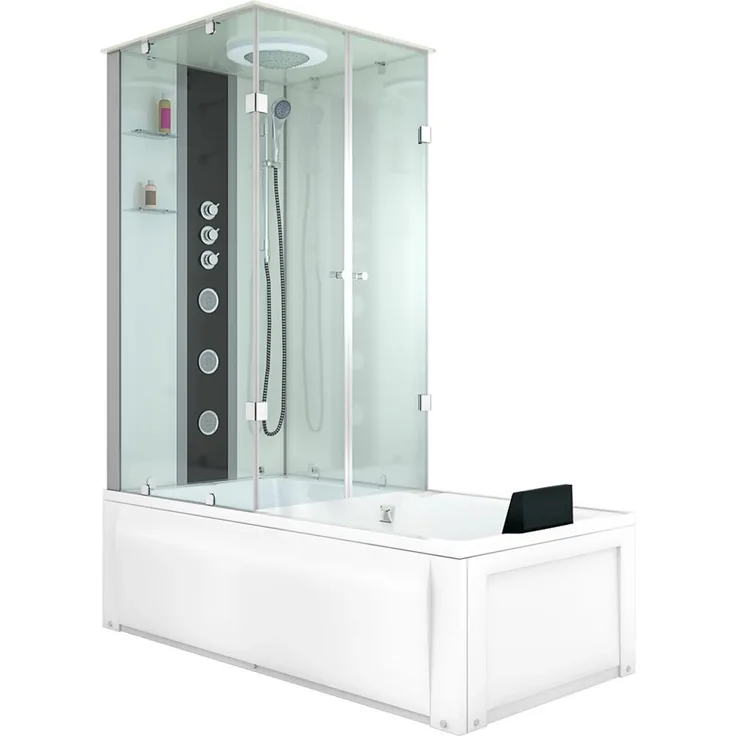 AcquaVapore K05-R02-WP, Whirlpool-Dusche Kombination 90x180 cm mit Regendusche, 10 Massagedüsen und Sicherheitsglas, weiß