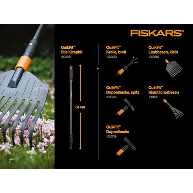 Fiskars Laubbesen, Werkzeugkopf, Klein, 11 Zinken, Breite: 21,3 cm, Kunststoff-Zinken, Schwarz-Orange, QuikFit, 1000659 – Bild 4