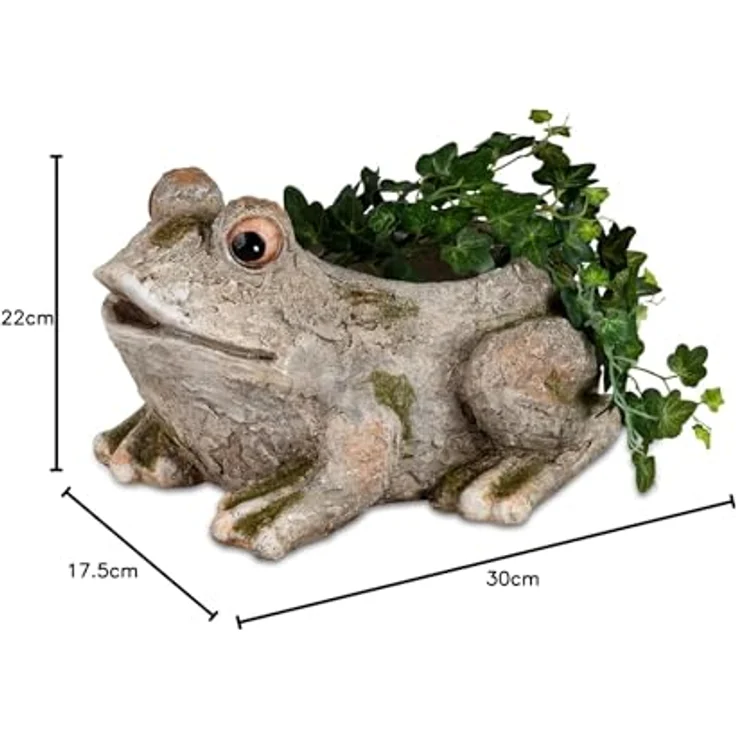formano Pflanzkübel Frosch Steinoptik, witterungsbeständiges Pflanzgefäß 30 x 17,5 x 22 cm für Balkon und Garten – Bild 2
