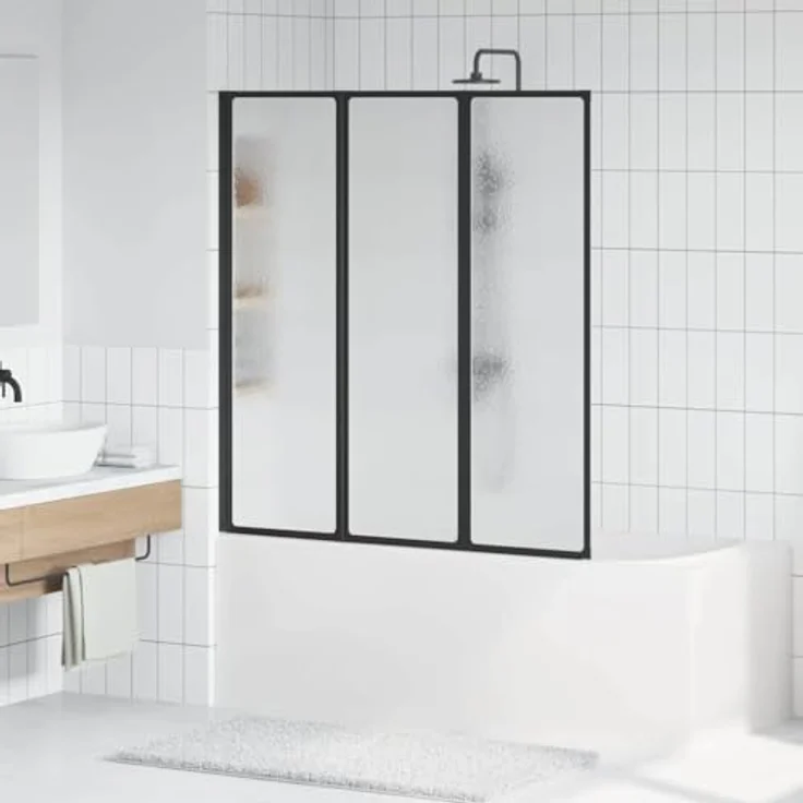 vidaXL Duschwand Schwarz, faltbare Duschabtrennung aus Aluminium, 132 x 2 x 140 cm, modern und pflegeleicht – Bild 2