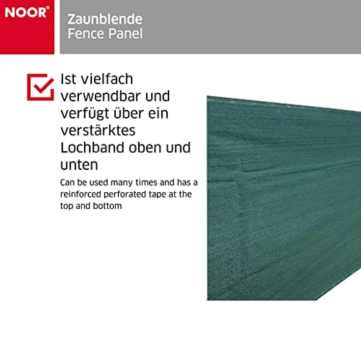 NOOR Zaunblende 1,2 x 5 m mit Befestigungs-Schnur I Zaunblende Sichtschutz, winddurchlässig I Zaunblende, vielfach anwendbar I Tennisblende-Gartenzaun-Blende-Schattier-Netz I Grün – Bild 2