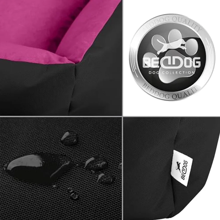 BedDog Hundebett LUPI, Hundekissen mit abziehbaren waschbaren Bezug, Hundekorb, Hundesofa für mittel-große Hunde, XL, schwarz-pink - Ergonomisches Design, robustes Material, waschbarer Bezug – Bild 4