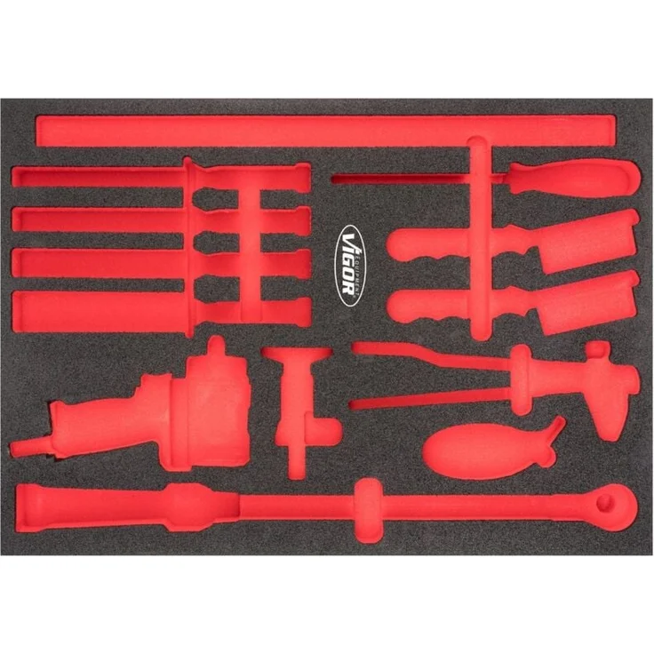 Vigor 2K Weichschaum-Einlage leer, System-Koffer, Maß L (563 x 393 x 35 mm), öl- und fettresistent, rot markierte Mulden für Ordnung