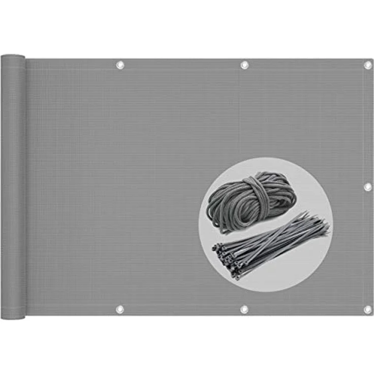 Balkon Sichtschutz, HDPE Gewebe, UV-Schutz, Wetterfest, 90x500 cm Grau – Bild 2