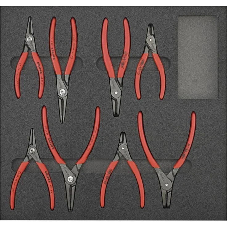 Knipex Werkzeugmodul 1/3 Sicherungsringzangen, 8-teilig Set mit 2-farbiger Schaumstoffeinlage für Außen- und Innenringe, gerade und gebogen