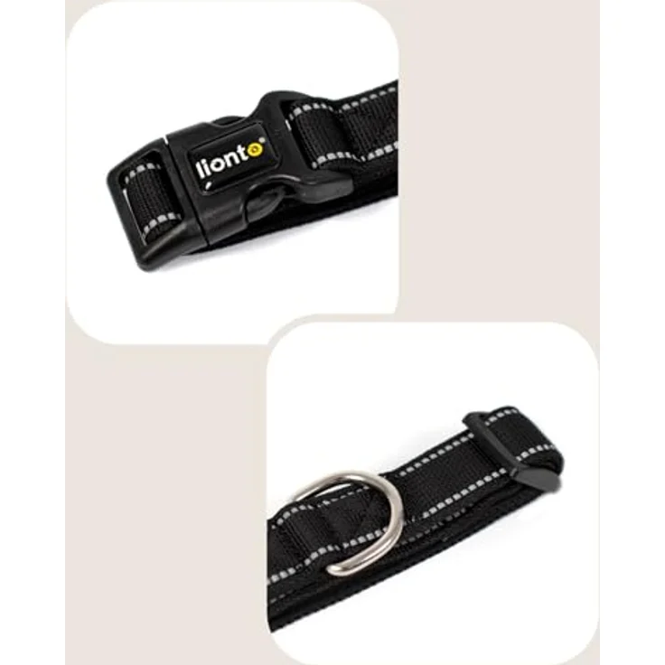 lionto Hundehalsband M, strapazierfähiges Nylon, gepolstert, 360° reflektierend, Klickverschluss, stufenlos verstellbar, schwarz – Bild 3