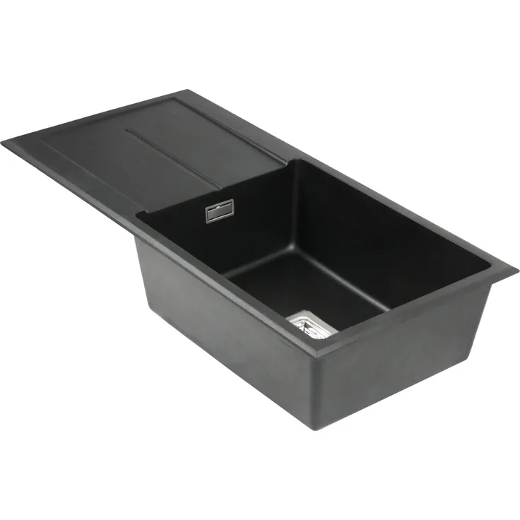 Stabilo Sanitär Einbauspüle "Barbados" Granitspüle 450 mm x 940 mm x 215 mm rechts mit Zubehör Granitoptik, Farbe Schwarz
