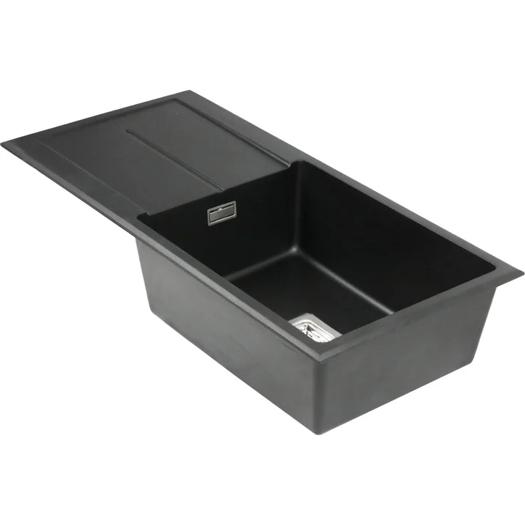 Stabilo Sanitär Einbauspüle "Barbados" Granitspüle 450 mm x 940 mm x 215 mm rechts mit Zubehör Granitoptik, Farbe Schwarz