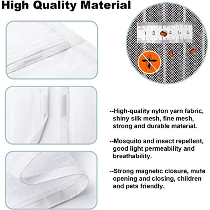 WENT Fliegengitter Tür Magnet Insektenschutz, 80 x 220 cm, einfache Klebemontage ohne Bohren, ideal für Balkontüren, weiße Streifen – Bild 2