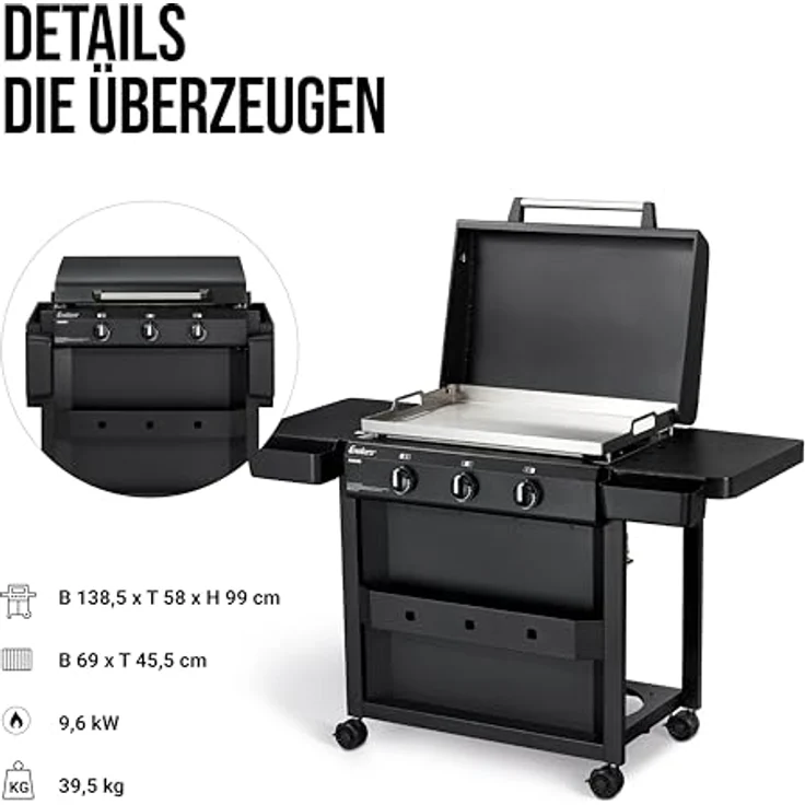 Enders Amaro Plancha Grill, Edelstahl-Plancha mit 3 stufenlos regulierbaren P-Brennern, inkl. zwei Körben, silber – Bild 5