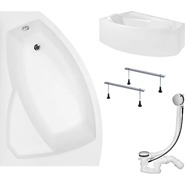 KOLMAN Badewanne RIMA Eckbadewanne 170x110 Links mit AcrylSchürze, Premium Original Acryl Wanne Siphon 5mm Reinweiß – Bild 1