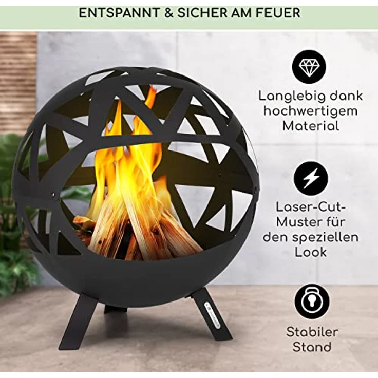 Blumfeldt Feuerschale 68 cm, Robuste Outdoor Stahl-Feuerschale mit Standfuß, Wetterfest und mobil für Balkon & Camping, Runde Feuerstelle – Bild 2