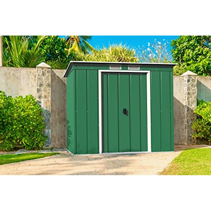 Duramax ECO 6 x 4 (2.17 m²) Metallgerätehaus mit Steildach, Gartenhaus aus feuerverzinktem Metall - Geräteschuppen, robuste und verstärkte Dachkonstruktion, wetterfester Metallschuppen, Grün – Bild 2
