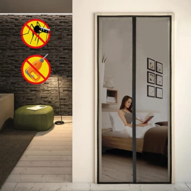Sekey Magnetischer Vorhang 90x210 cm aus Glasfaser, Fliegengitter für Holz, Eisen, Aluminium Türen, automatisch schließend, schwarz – Bild 2