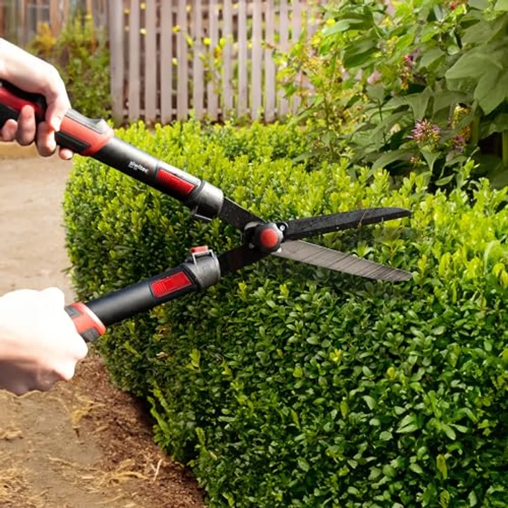 siwitec Teleskop-Heckenschere, Gartenschneider mit Aluminiumgriffen, 67,5 - 80 cm, schwarz-rot, leicht, SK-5 Kohlenstoffstahlklinge – Bild 2