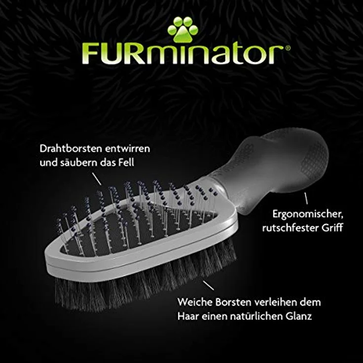 FURminator Doppelbürste für Hunde und Katzen - Fellpflege 2in1-Bürste zur Entfernung von Knoten, losen Haaren und Schmutz , Grau – Bild 3