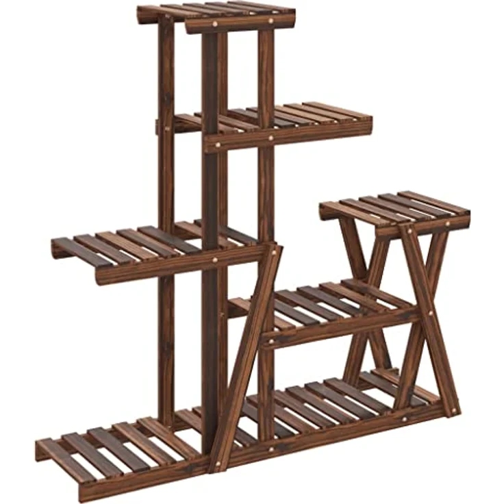 vidaXL Blumenständer, Pflanzständer 95x25x96 cm Massivholz Tanne, Karbonisiertes Braun, 10 kg Belastbarkeit pro Boden – Bild 1